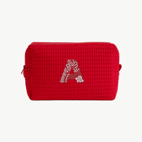 red red waffle pouch with embroidered bandana-themed initial icon