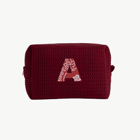maroon waffle pouch with embroidered bandana-themed initial icon