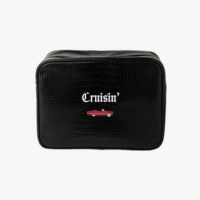 Black leather pouch with 'Cruisin' and car graphic on a white background