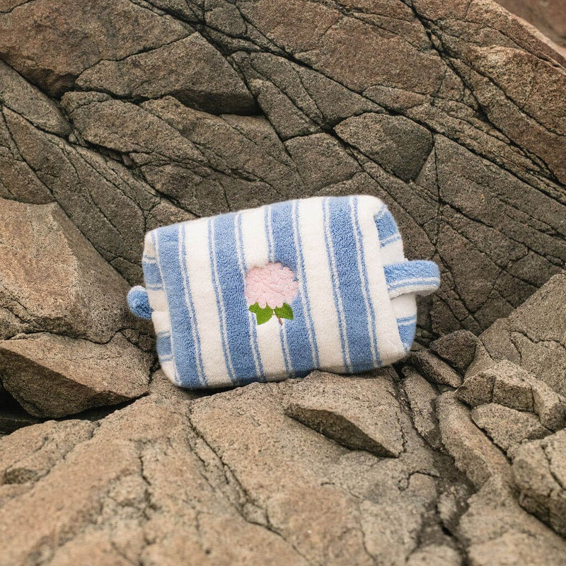 Striped pouch on a rocky surface