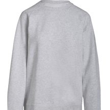 A plain, long-sleeve, gray crewneck sweatshirt is displayed against a white background. The sweatshirt has a relaxed fit with no visible logos or patterns.